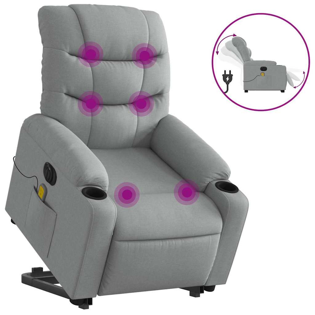 vidaXL Podnoszony fotel masujący, elektryczny, rozkładany, jasnoszary
