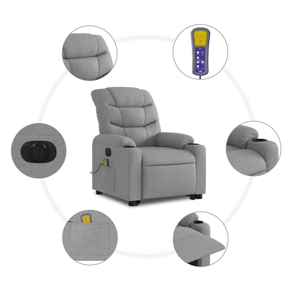 vidaXL Podnoszony fotel masujący, elektryczny, rozkładany, jasnoszary