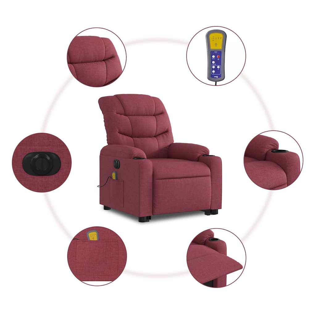 vidaXL Podnoszony fotel masujący, elektryczny, rozkładany, czerwony