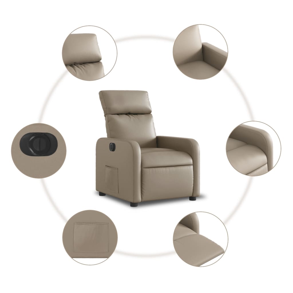 vidaXL Elektryczny fotel rozkładany, cappuccino, obity sztuczną skórą