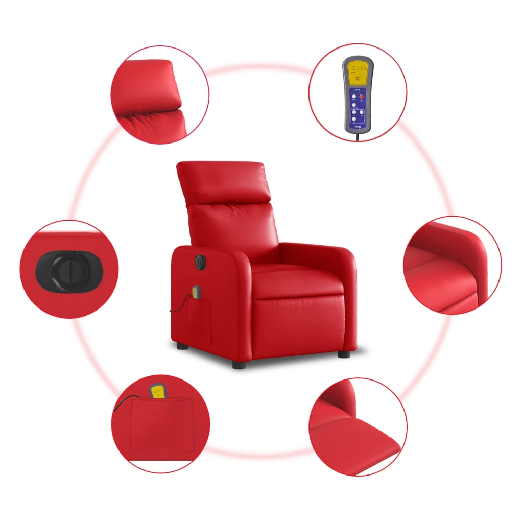 vidaXL Rozkładany fotel masujący, elektryczny, czerwony, ekoskóra
