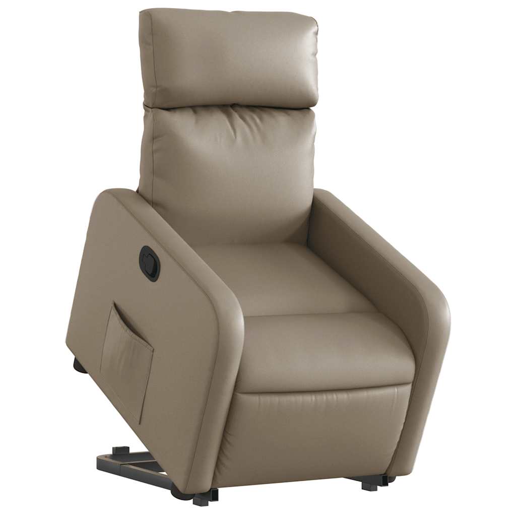vidaXL Podnoszony fotel rozkładany, cappuccino, obity sztuczną skórą