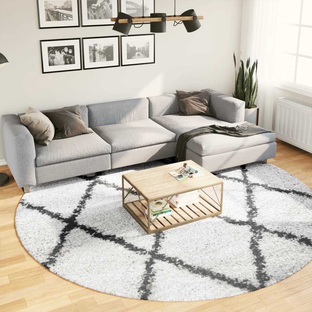 vidaXL Dywan z długim włosiem PAMPLONA, kremowo-czarny, Ø 280 cm