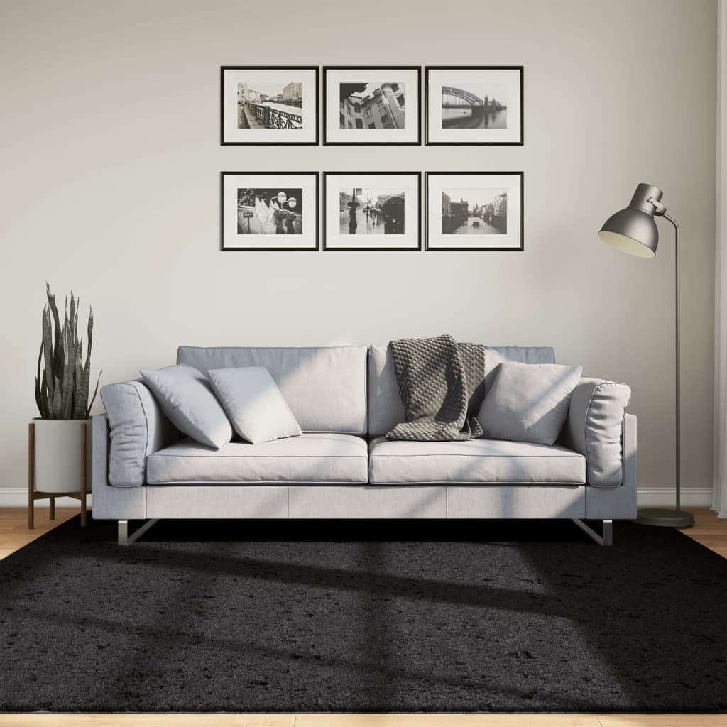 vidaXL Dywan OVIEDO z krótkim włosiem, czarny, 200x200 cm