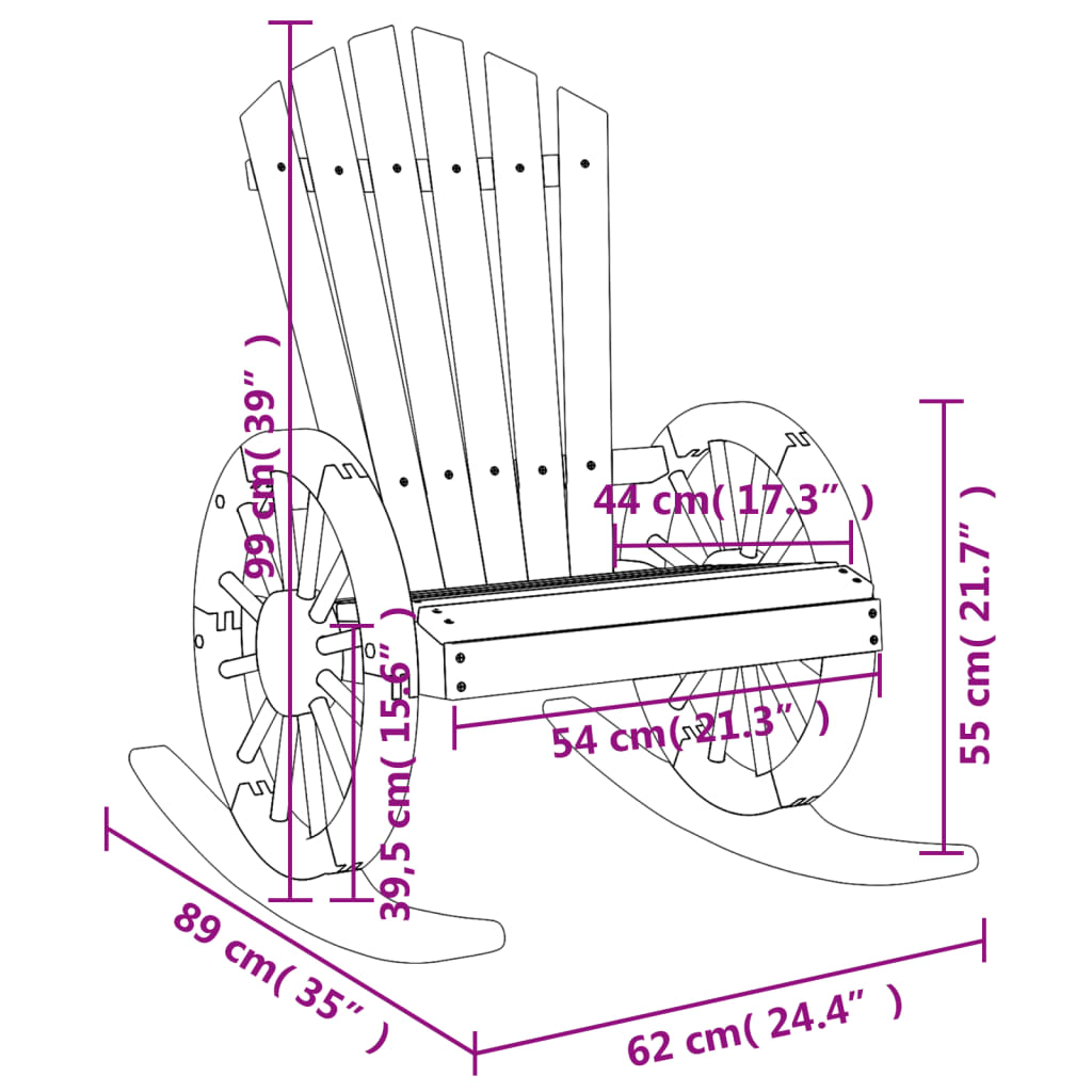 vidaXL Krzesła bujane Adirondack, 2 szt., lite drewno jodłowe