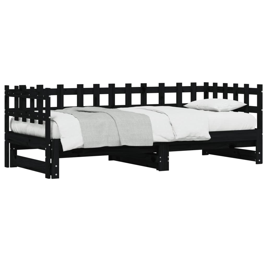 vidaXL Łóżko rozsuwane, czarne, 2x(80x200) cm, lite drewno sosnowe