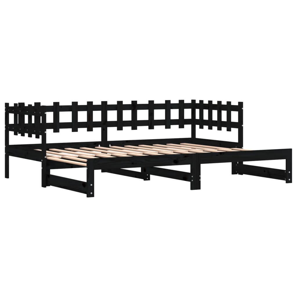 vidaXL Łóżko rozsuwane, czarne, 2x(80x200) cm, lite drewno sosnowe