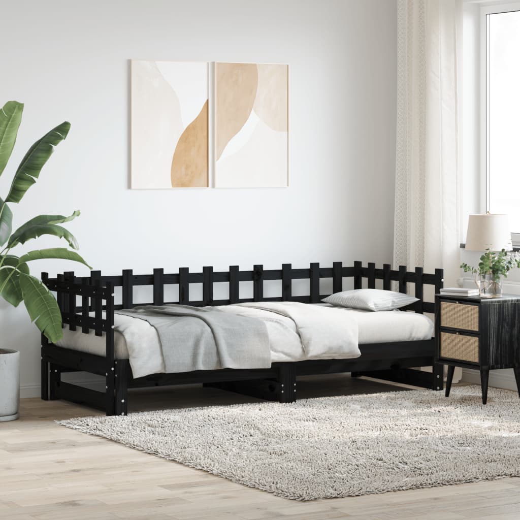 vidaXL Łóżko rozsuwane, czarne, 2x(80x200) cm, lite drewno sosnowe