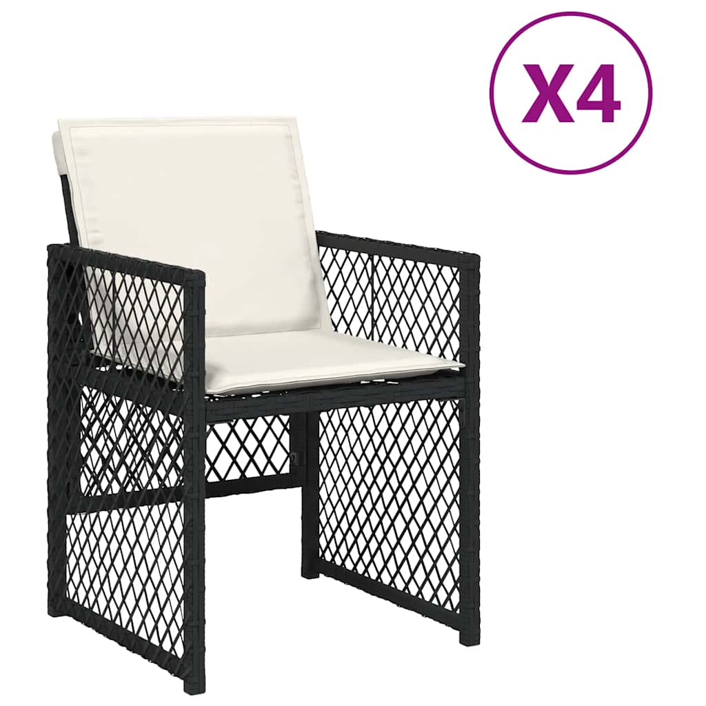 vidaXL Krzesła ogrodowe z poduszkami, 4 szt., czarne, polirattan