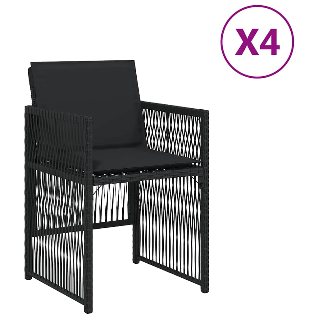 vidaXL Krzesła ogrodowe z poduszkami, 4 szt., czarne, polirattan