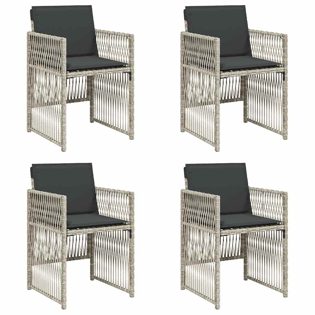 vidaXL Krzesła ogrodowe z poduszkami, 4 szt., jasnoszare, polirattan
