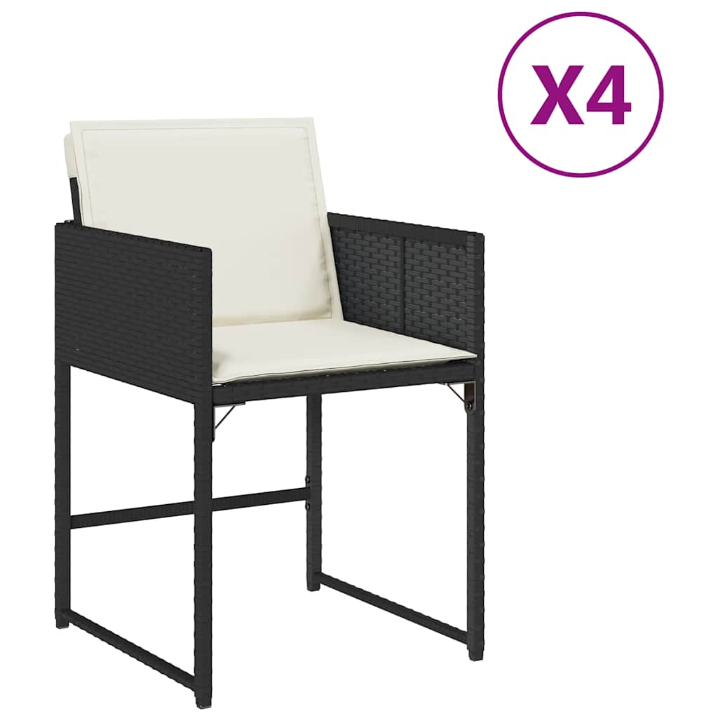 vidaXL Krzesła ogrodowe z poduszkami, 4 szt., czarne, polirattan