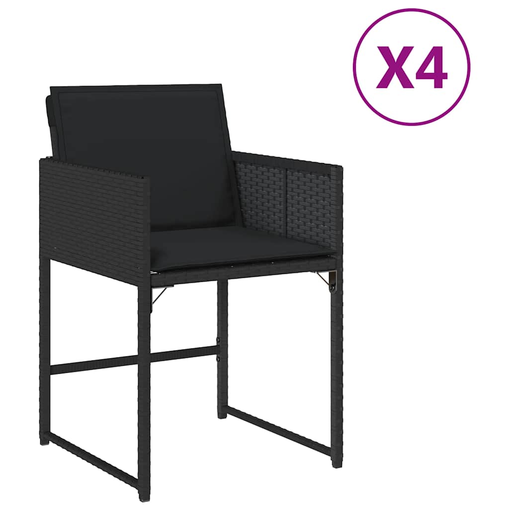 vidaXL Krzesła ogrodowe z poduszkami, 4 szt., czarne, polirattan