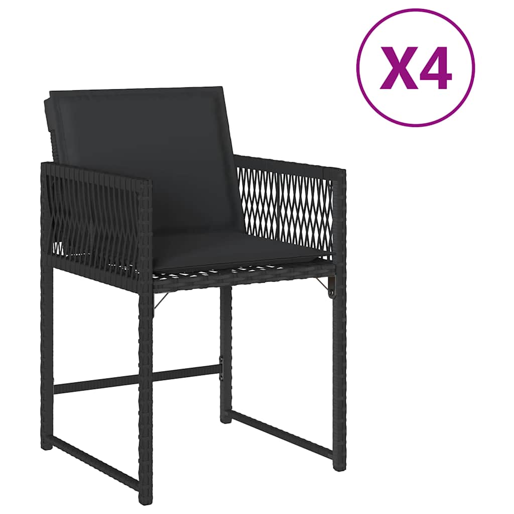 vidaXL Krzesła ogrodowe z poduszkami, 4 szt., czarne, polirattan