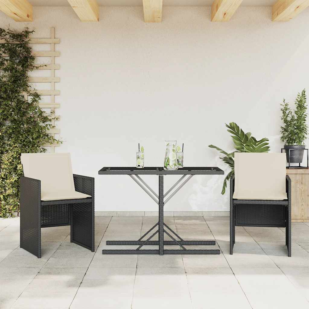 vidaXL 3-cz. zestaw mebli bistro z poduszkami, czarny, polirattan