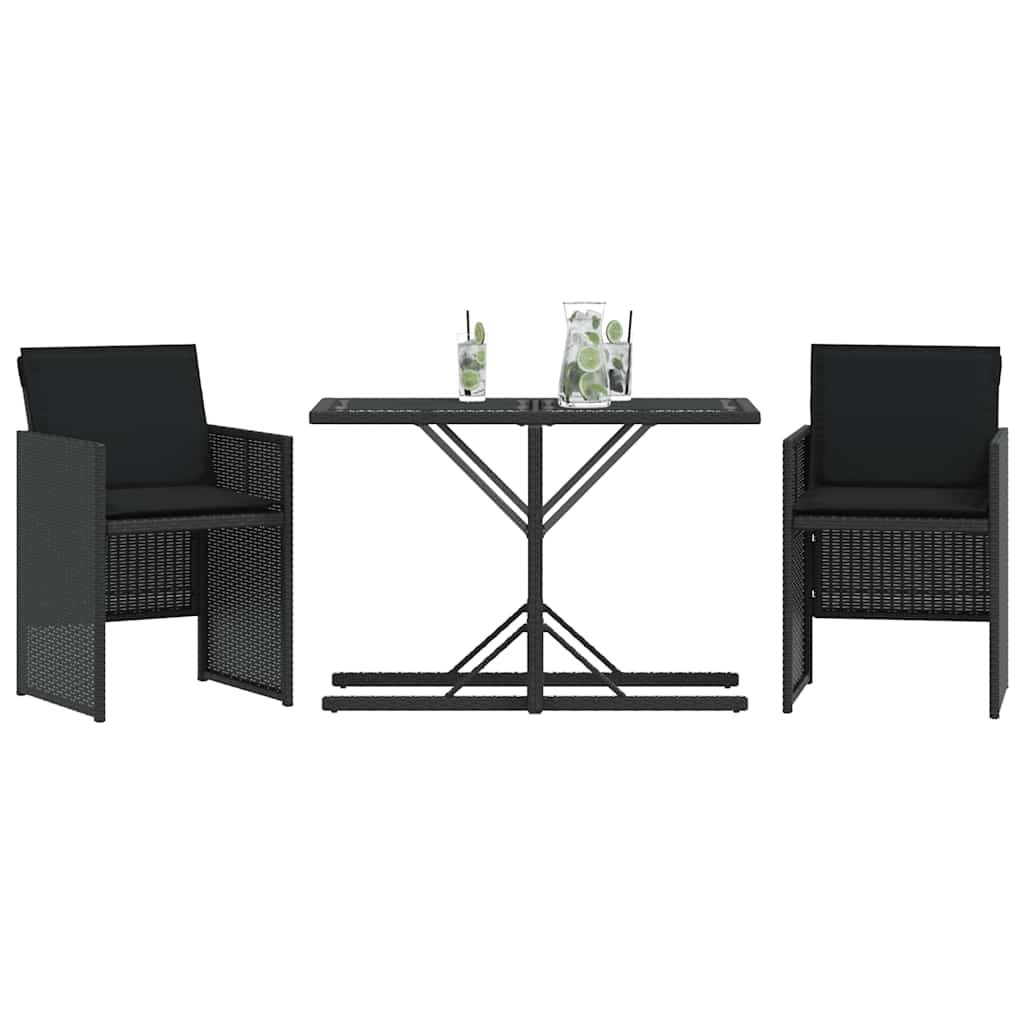 vidaXL 3-cz. zestaw mebli bistro z poduszkami, czarny, polirattan