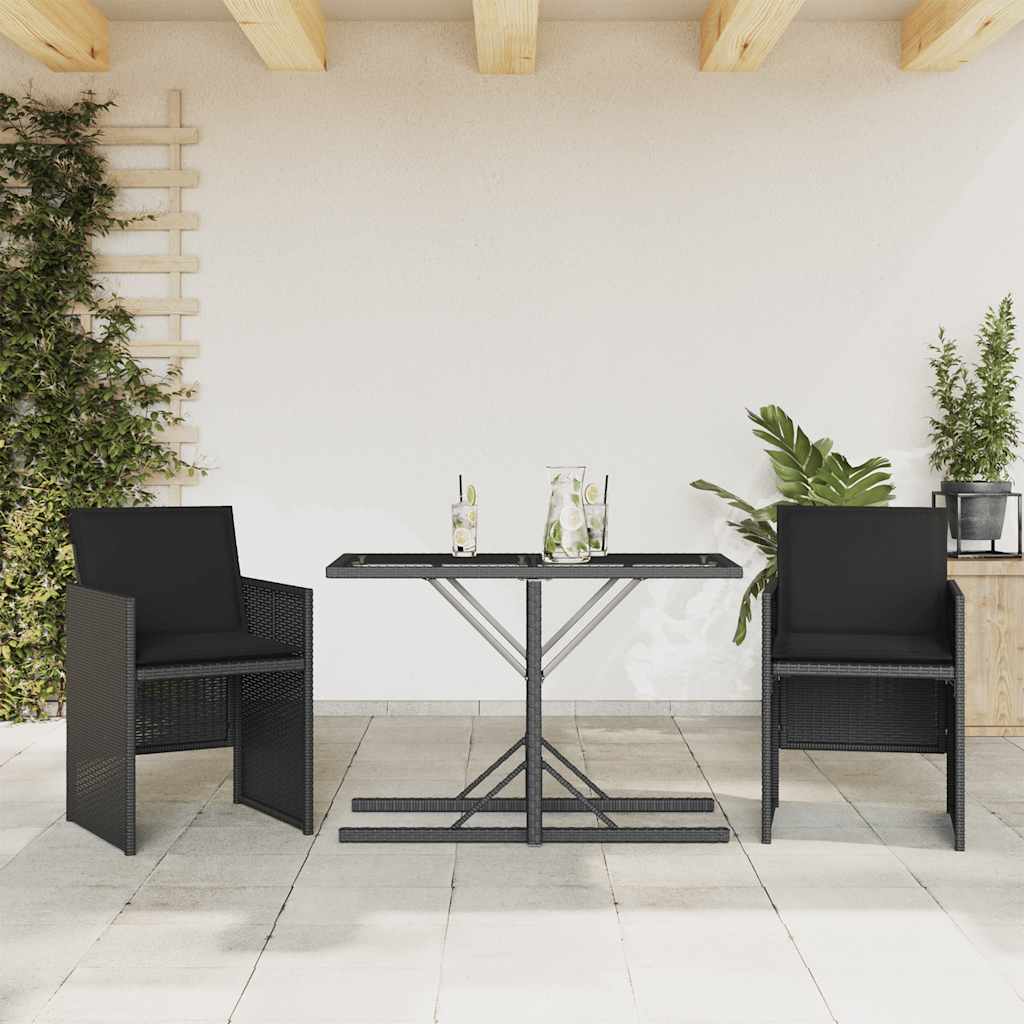 vidaXL 3-cz. zestaw mebli bistro z poduszkami, czarny, polirattan