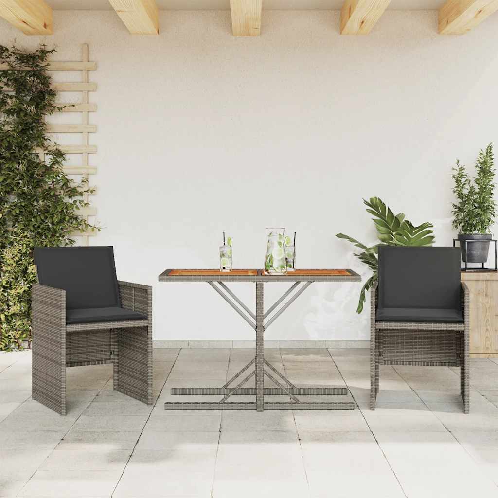 vidaXL 3-cz. zestaw mebli bistro z poduszkami, szary, polirattan