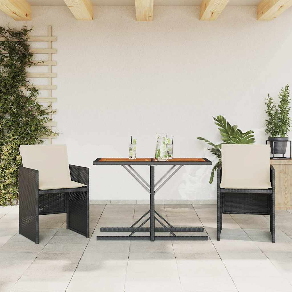 vidaXL 3-cz. zestaw mebli bistro z poduszkami, czarny, polirattan