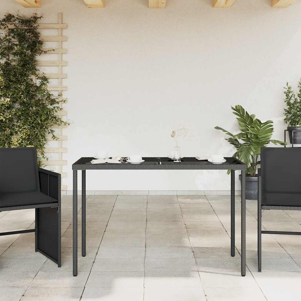 vidaXL Stół ogrodowy ze szklanym blatem, czarny, 115x54x74 cm