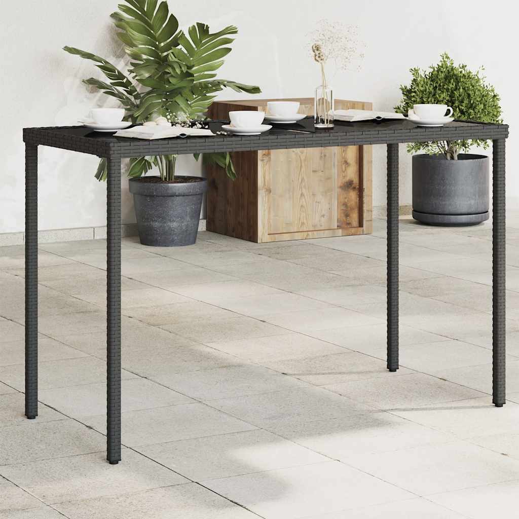vidaXL Stół ogrodowy ze szklanym blatem, czarny, 115x54x74 cm