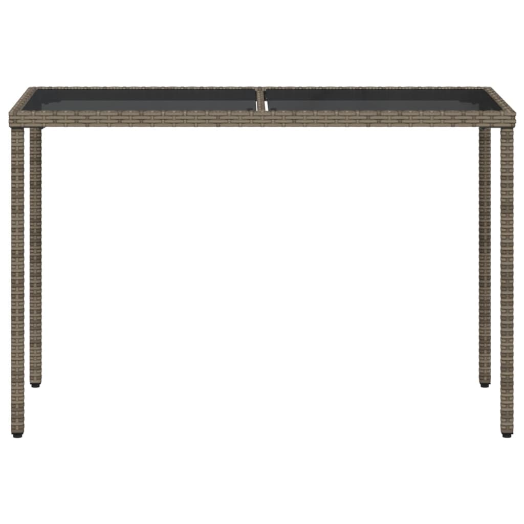 vidaXL Stół ogrodowy ze szklanym blatem, szary, 115x54x74cm, rattan PE