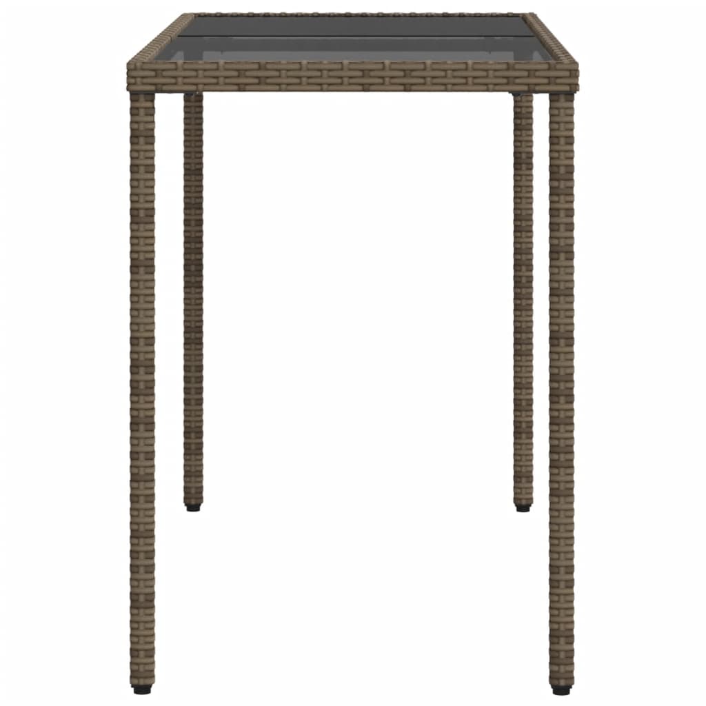 vidaXL Stół ogrodowy ze szklanym blatem, szary, 115x54x74cm, rattan PE