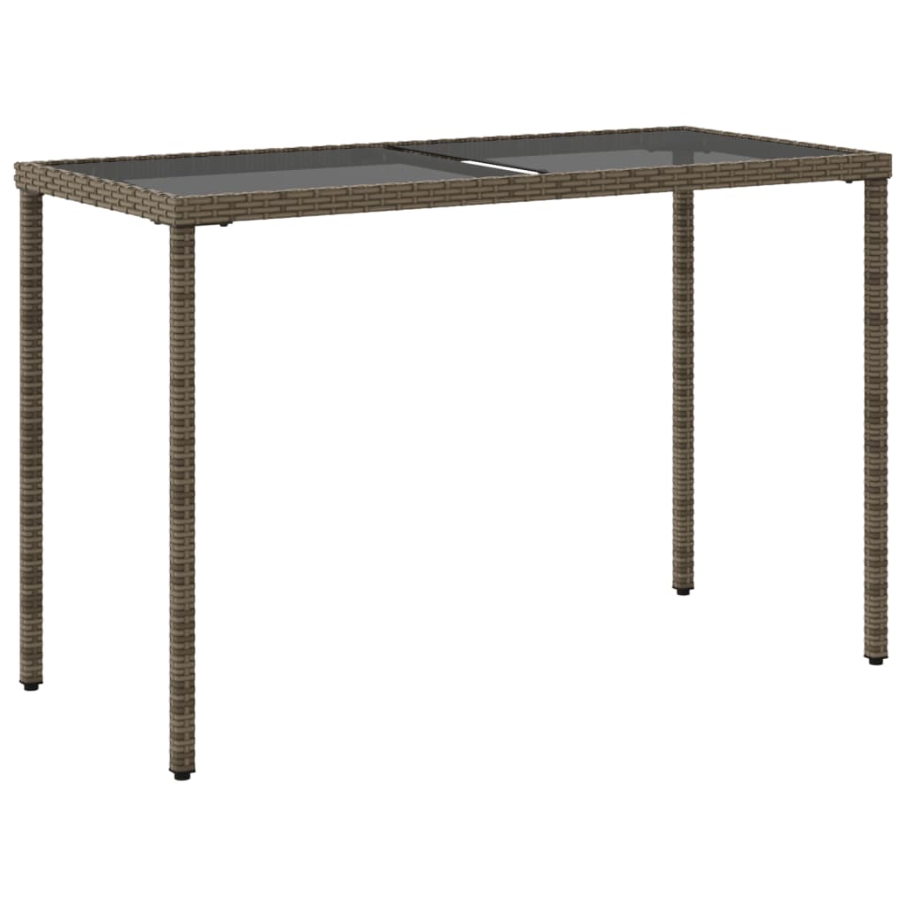 vidaXL Stół ogrodowy ze szklanym blatem, szary, 115x54x74cm, rattan PE
