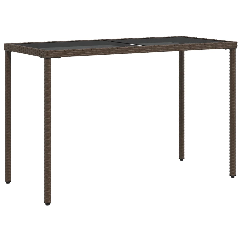 vidaXL Stół ogrodowy ze szklanym blatem, brąz, 115x54x74 cm, rattan PE