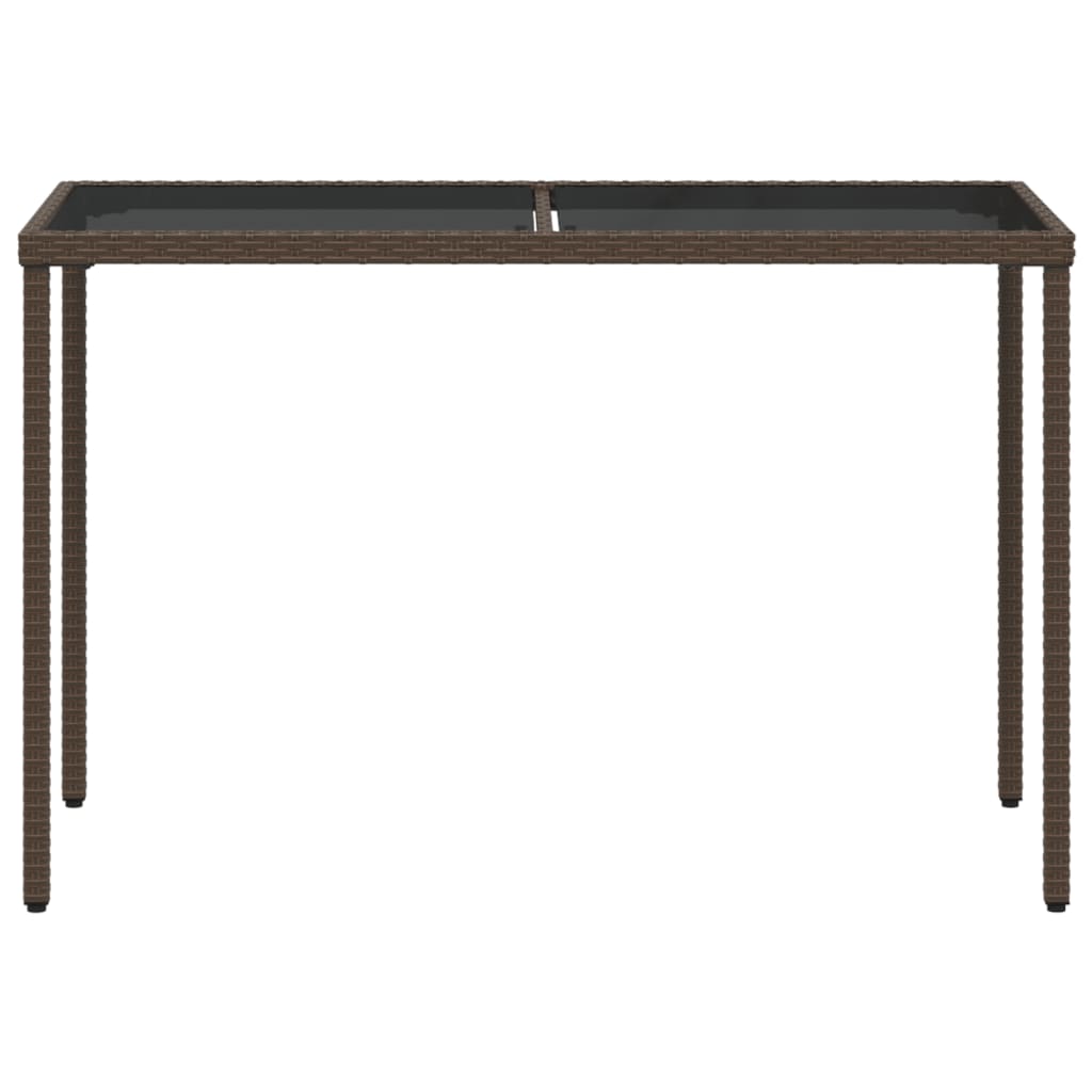 vidaXL Stół ogrodowy ze szklanym blatem, brąz, 115x54x74 cm, rattan PE