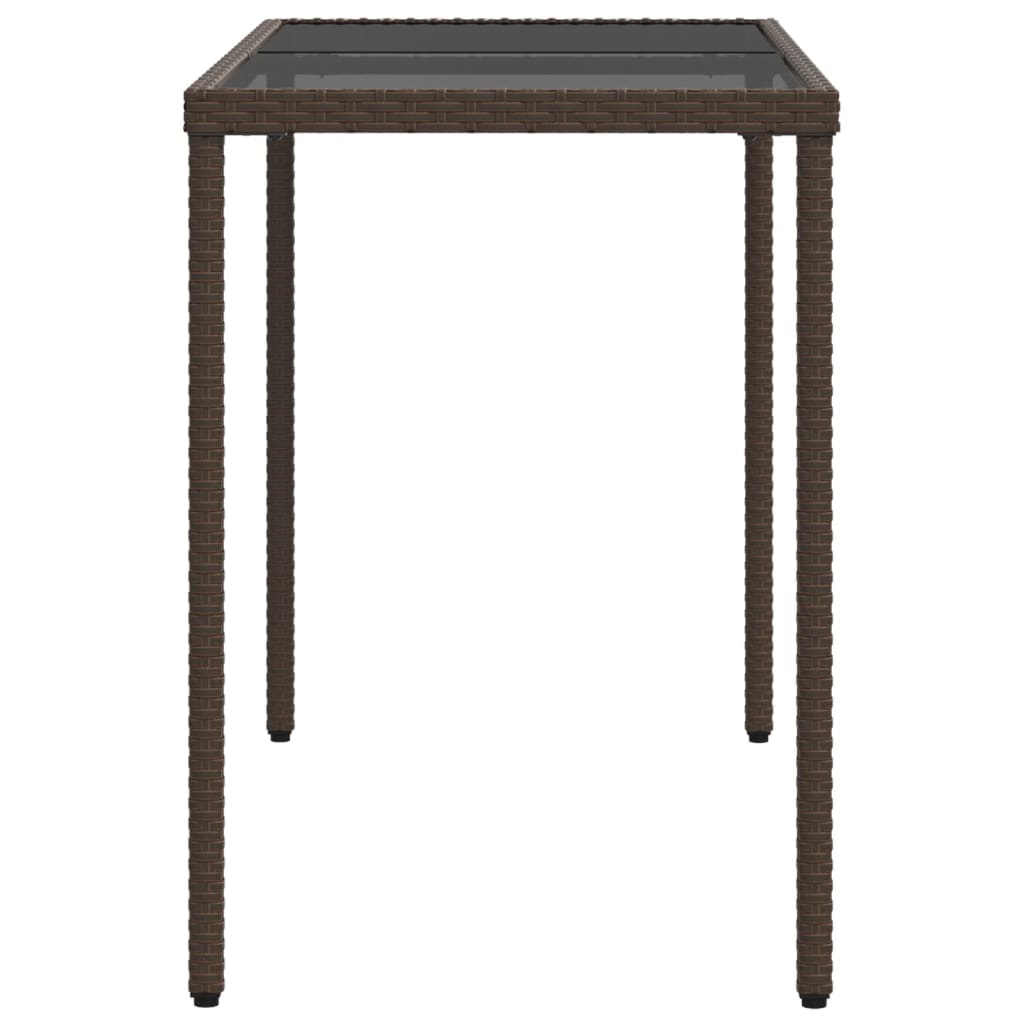 vidaXL Stół ogrodowy ze szklanym blatem, brąz, 115x54x74 cm, rattan PE