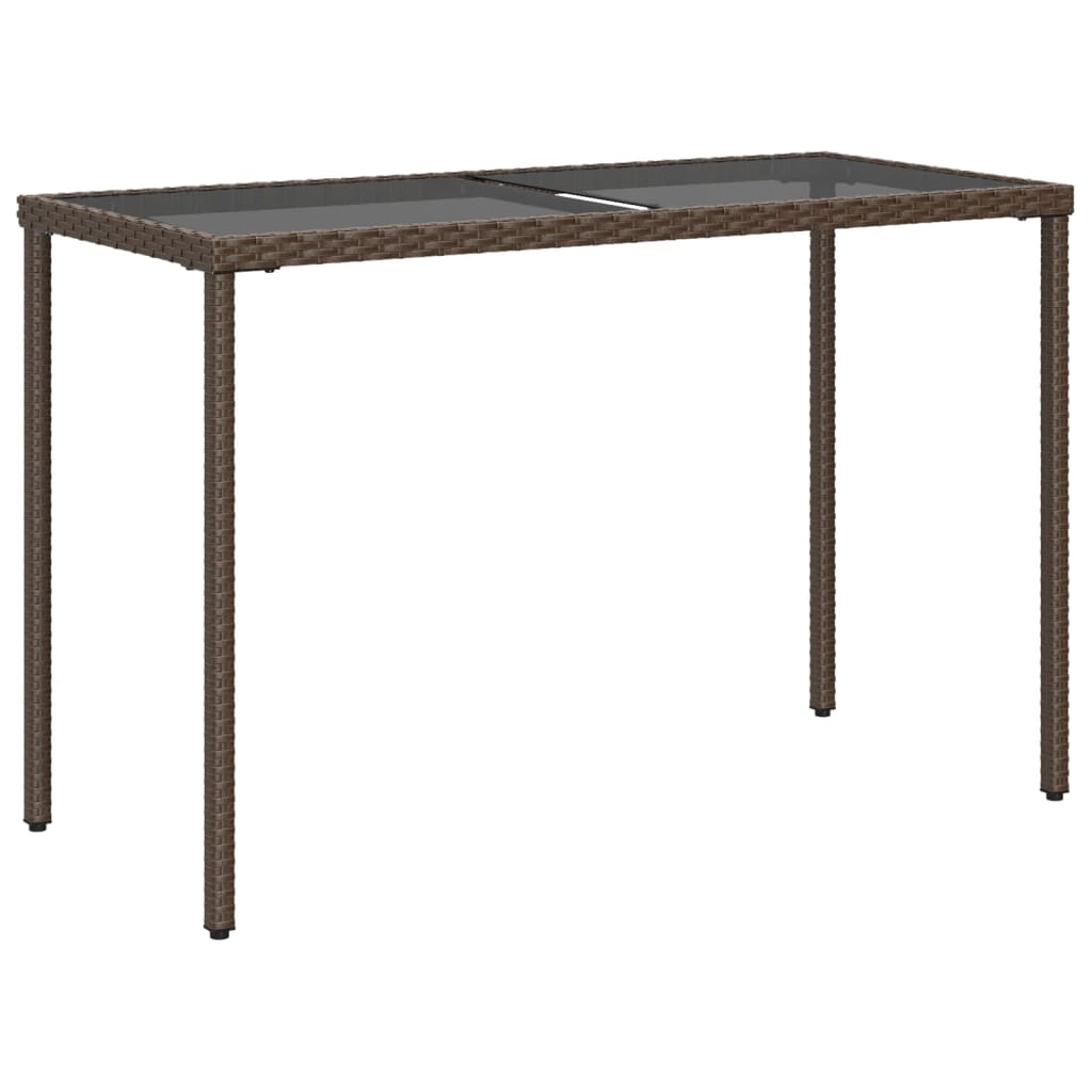 vidaXL Stół ogrodowy ze szklanym blatem, brąz, 115x54x74 cm, rattan PE