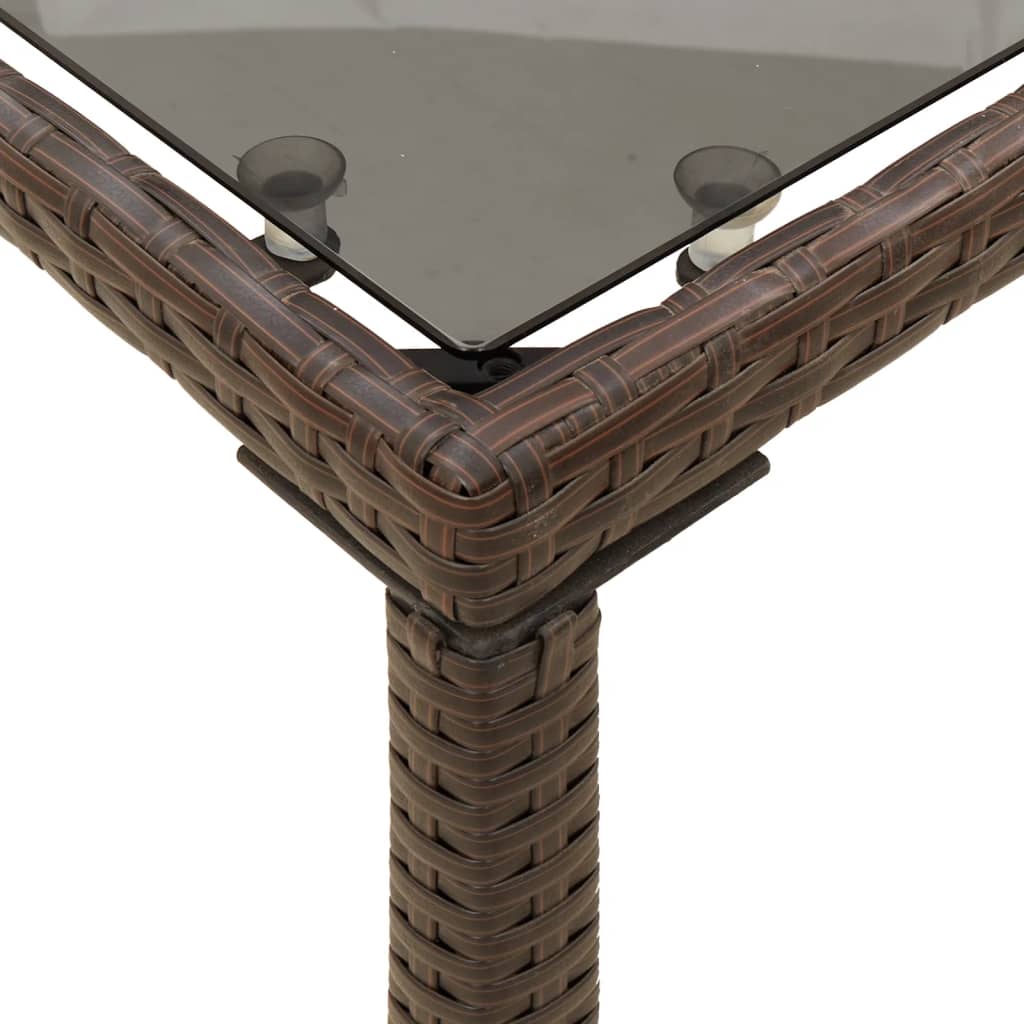 vidaXL Stół ogrodowy ze szklanym blatem, brąz, 115x54x74 cm, rattan PE