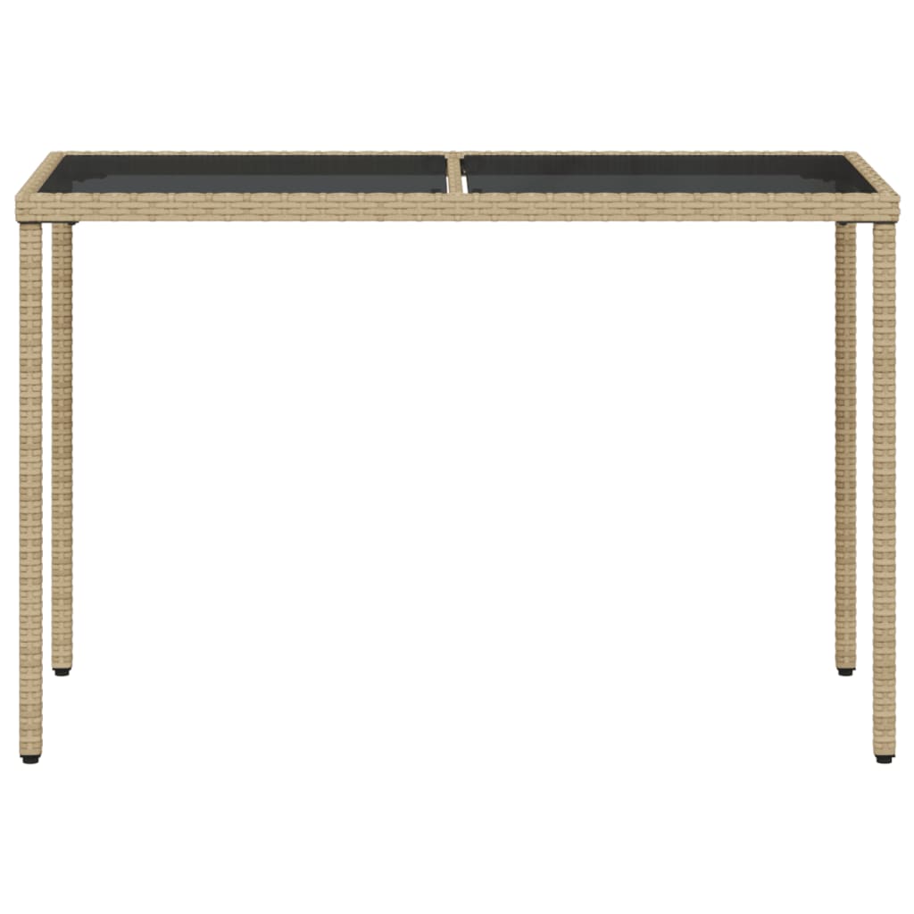vidaXL Stół ogrodowy ze szklanym blatem, beż, 115x54x74 cm, rattan PE