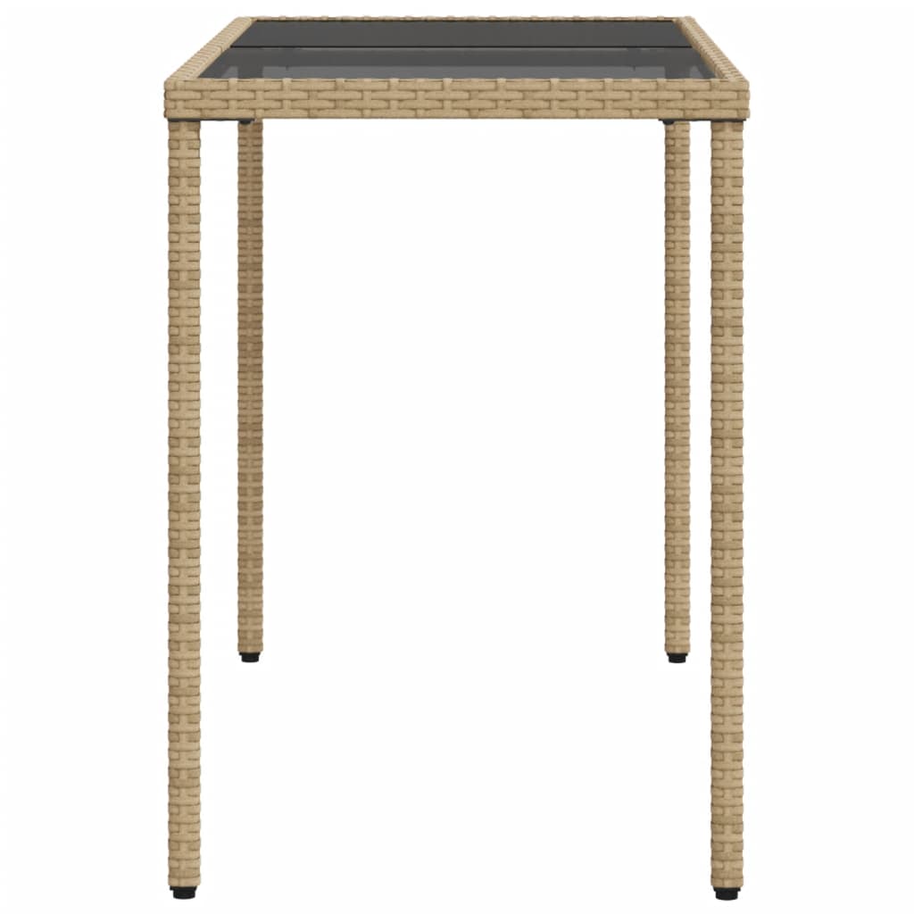 vidaXL Stół ogrodowy ze szklanym blatem, beż, 115x54x74 cm, rattan PE