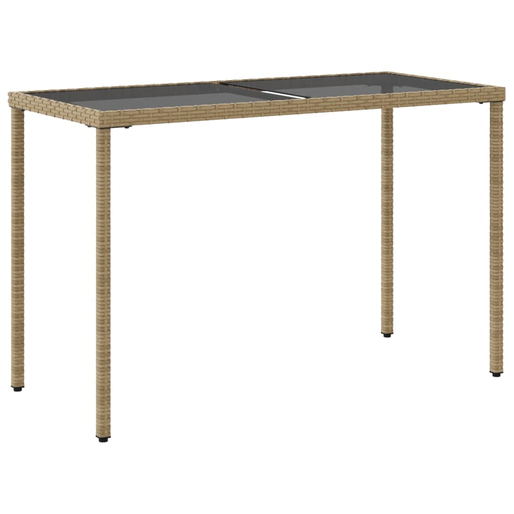 vidaXL Stół ogrodowy ze szklanym blatem, beż, 115x54x74 cm, rattan PE