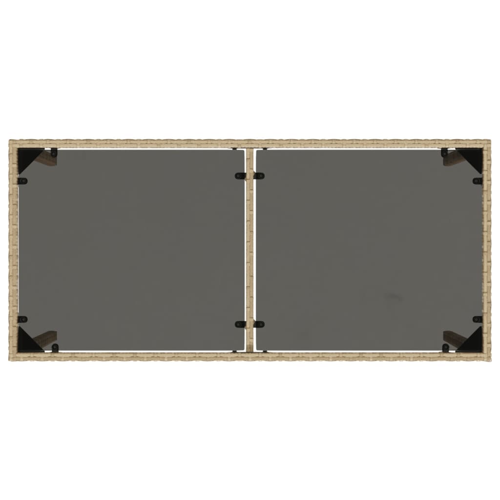 vidaXL Stół ogrodowy ze szklanym blatem, beż, 115x54x74 cm, rattan PE