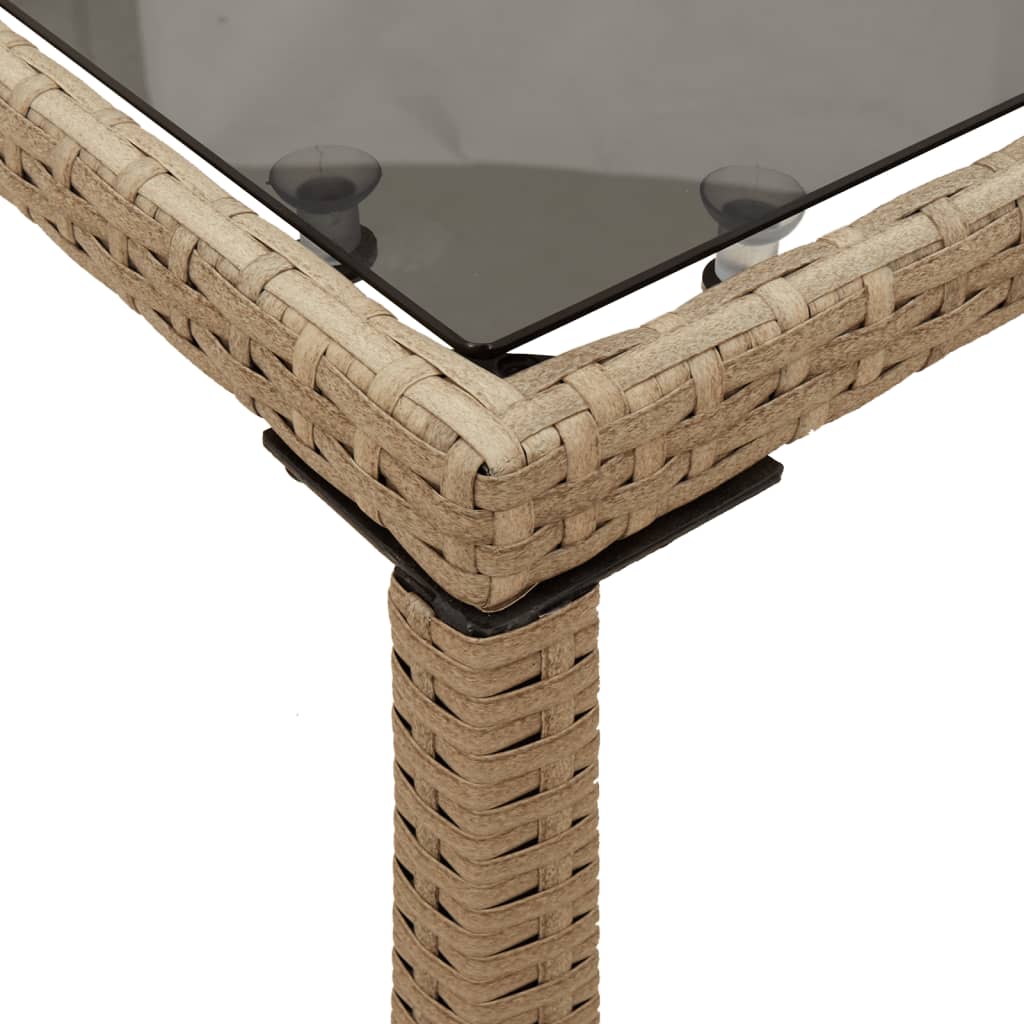 vidaXL Stół ogrodowy ze szklanym blatem, beż, 115x54x74 cm, rattan PE