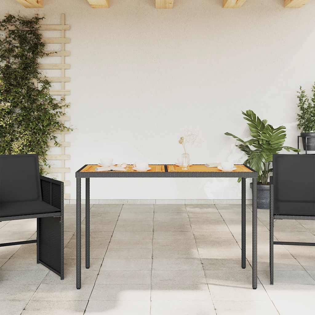 vidaXL Stół ogrodowy z akacjowym blatem, czarny, 115x54x74 cm