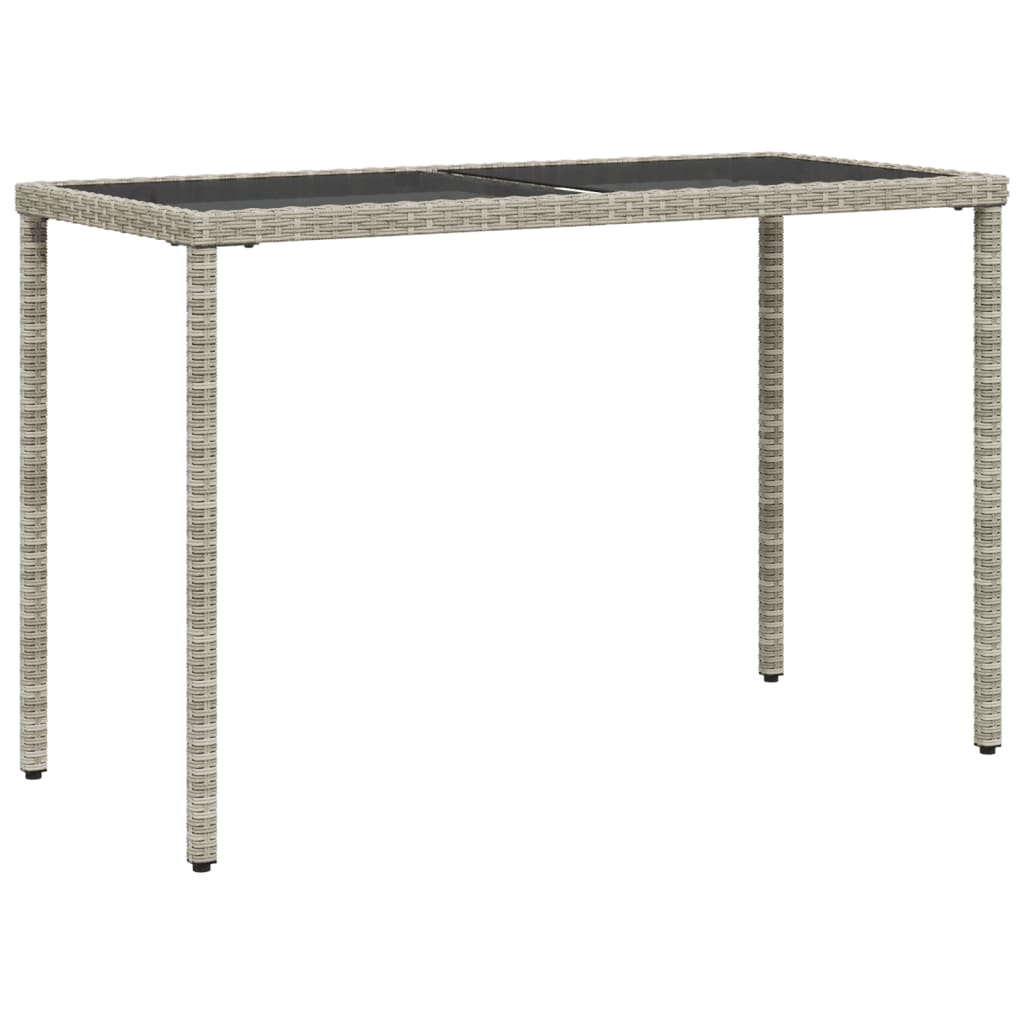 vidaXL Stół ogrodowy ze szklanym blatem, jasnoszary, 115x54x74 cm