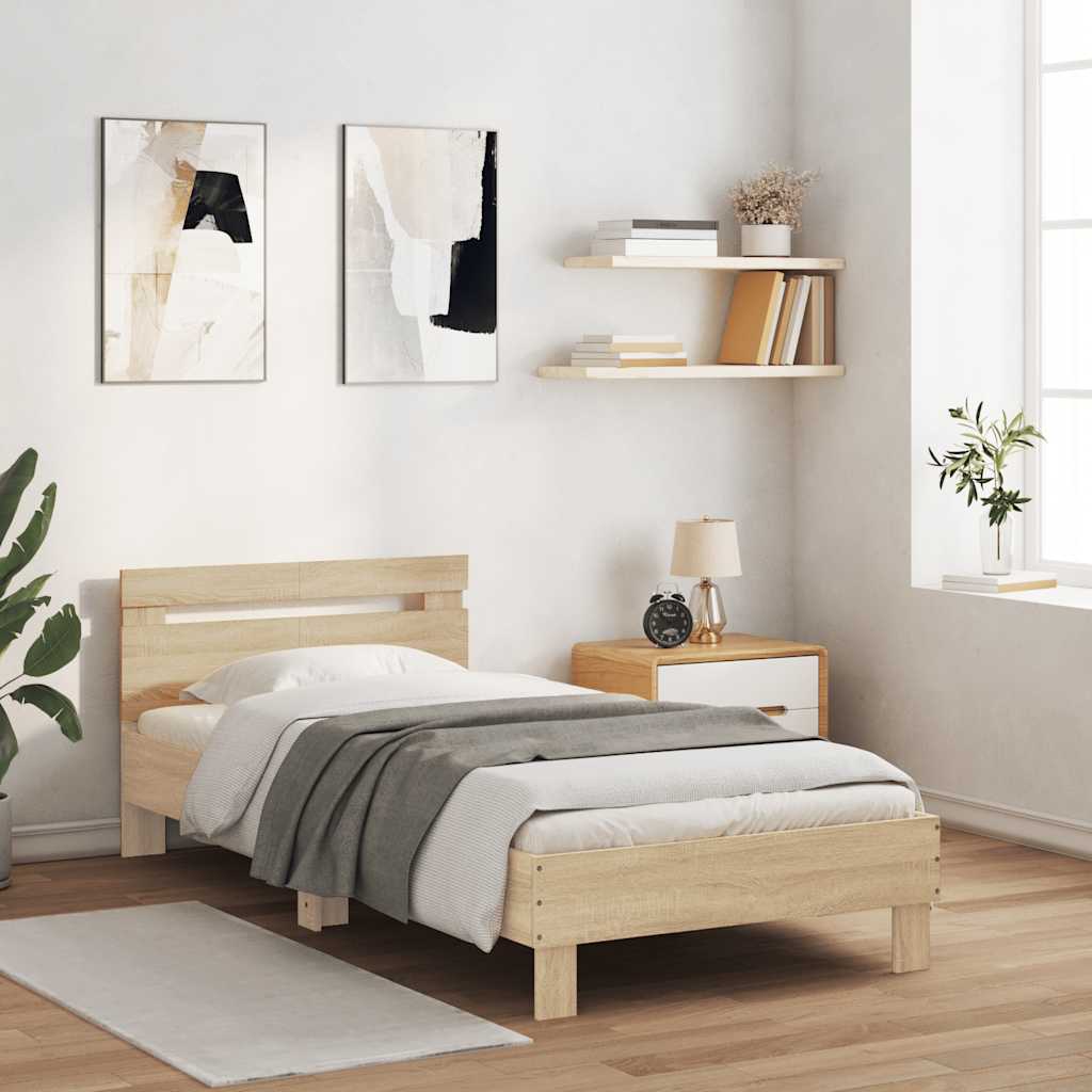 vidaXL Łóżko z wezgłowiem, bez materaca, dąb sonoma, 100x200 cm