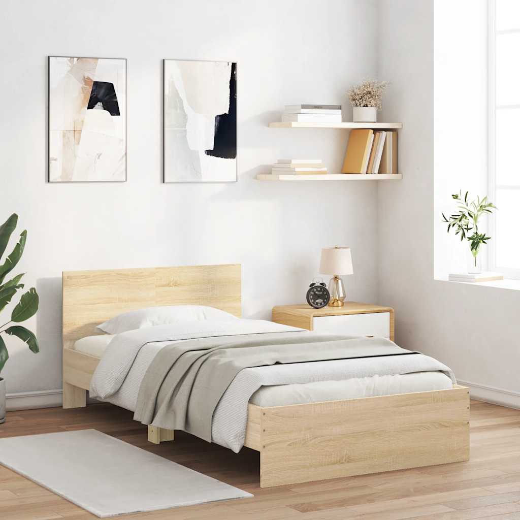 vidaXL Łóżko z wezgłowiem, bez materaca, dąb sonoma, 100x200 cm