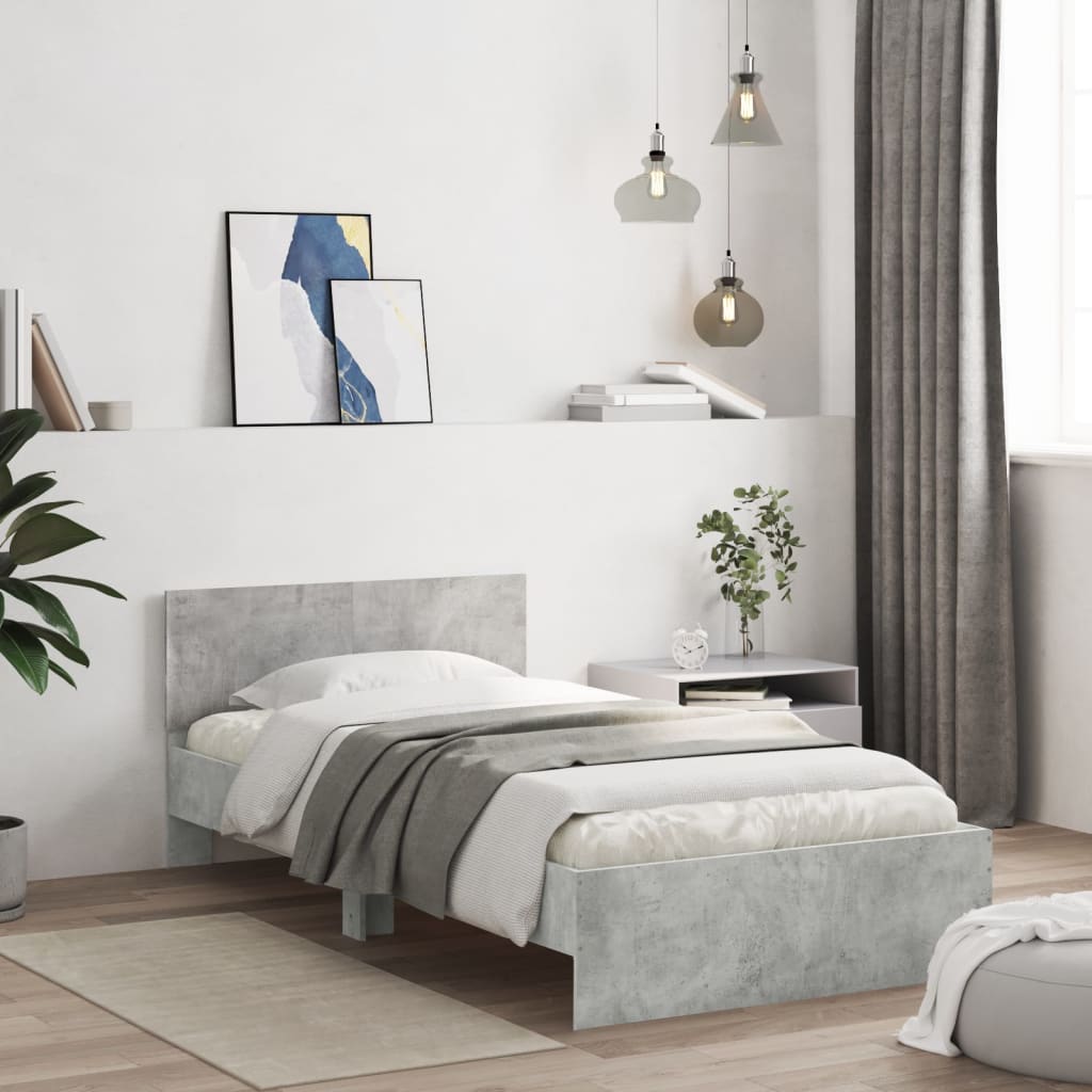 vidaXL Rama łóżka z wezgłowiem, szarość betonu, 100x200 cm