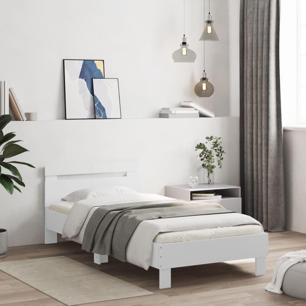 vidaXL Rama łóżka z wezgłowiem i LED, biała, 100x200 cm