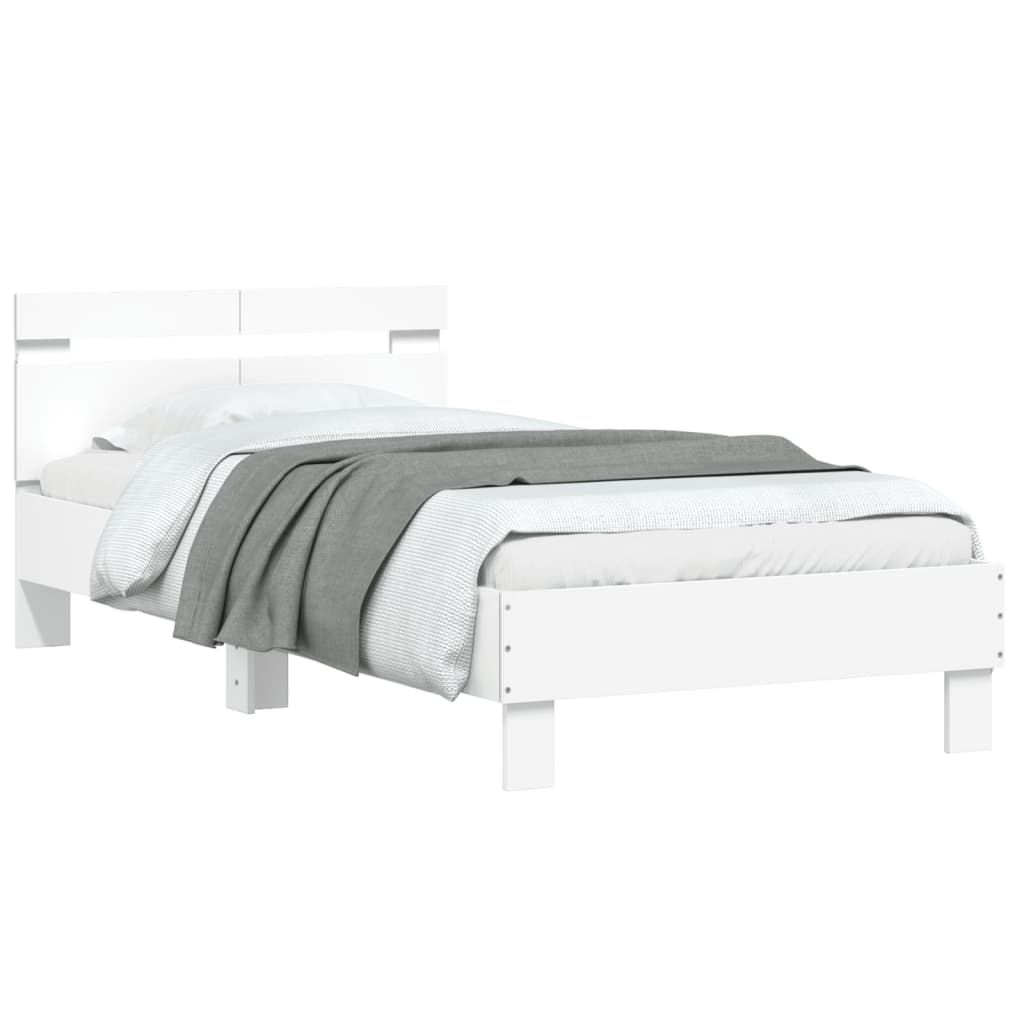 vidaXL Rama łóżka z wezgłowiem i LED, biała, 100x200 cm