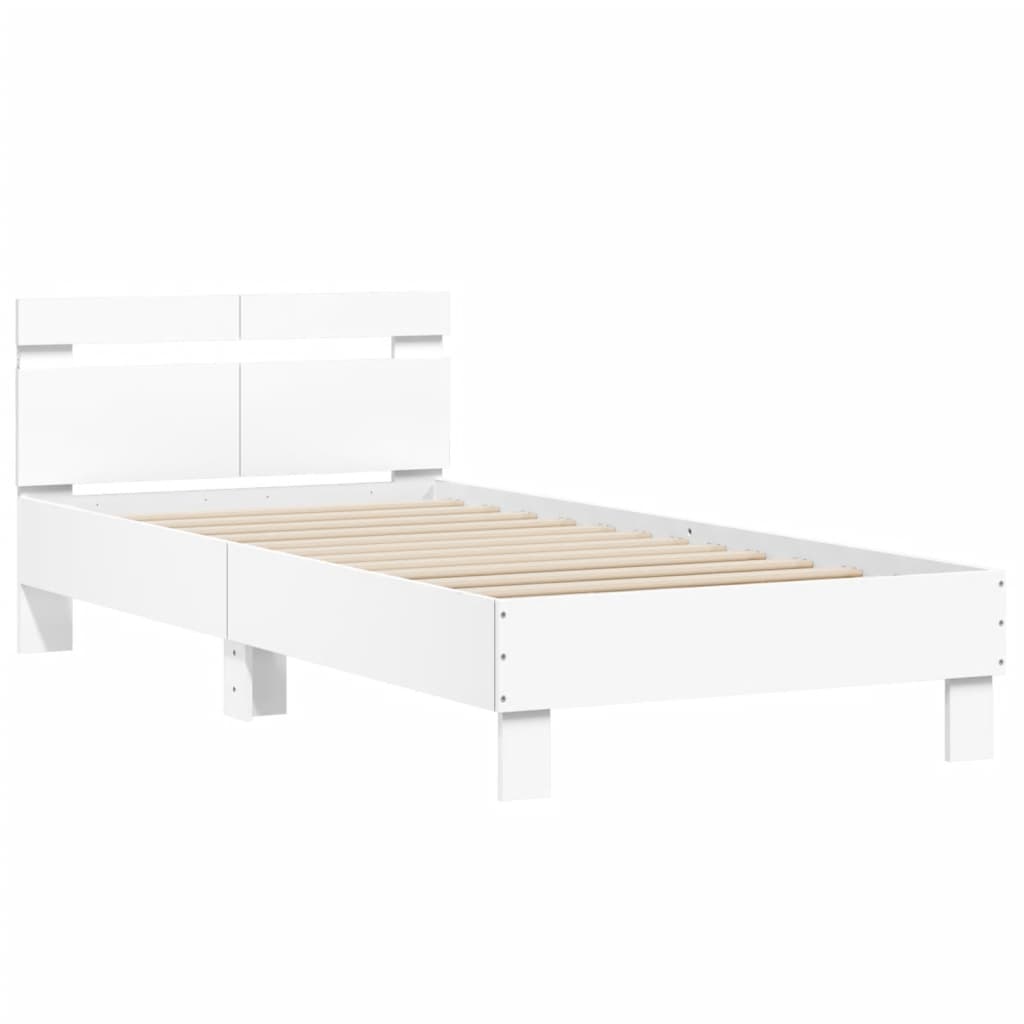 vidaXL Rama łóżka z wezgłowiem i LED, biała, 100x200 cm