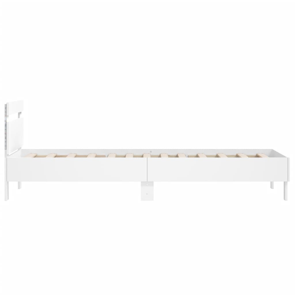 vidaXL Rama łóżka z wezgłowiem i LED, biała, 100x200 cm