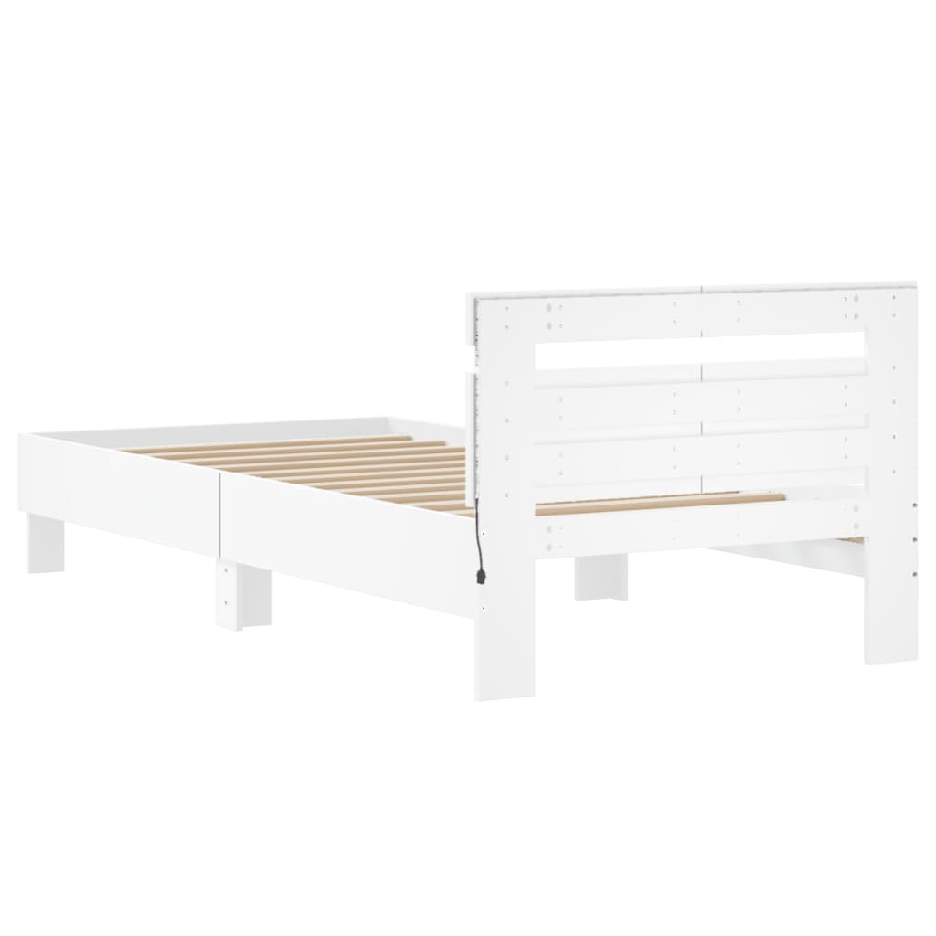 vidaXL Rama łóżka z wezgłowiem i LED, biała, 100x200 cm