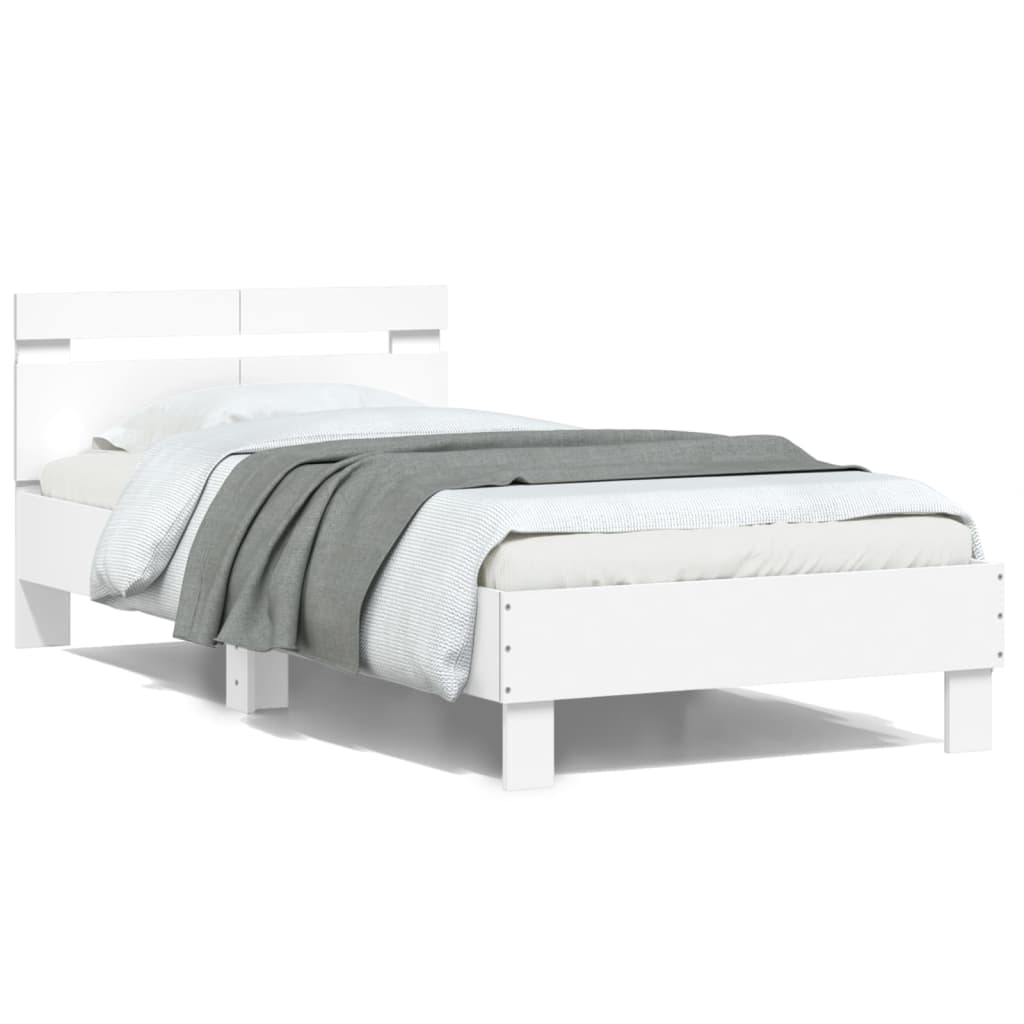 vidaXL Rama łóżka z wezgłowiem i LED, biała, 100x200 cm