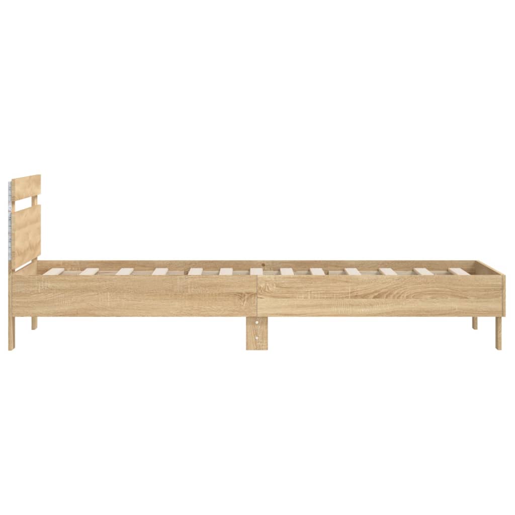 vidaXL Rama łóżka z wezgłowiem i LED, dąb sonoma, 100x200 cm